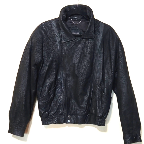 Phillipe Marcel Vintage 80's Leather Black Jacket Size 40 - Picture 3 of 13